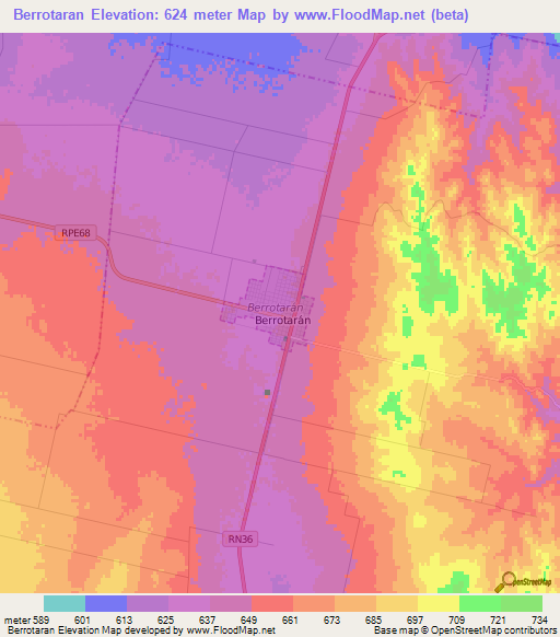 Berrotaran,Argentina Elevation Map