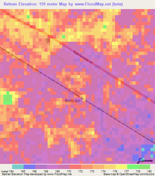 Beltran,Argentina Elevation Map