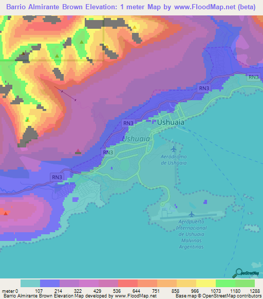 Barrio Almirante Brown,Argentina Elevation Map