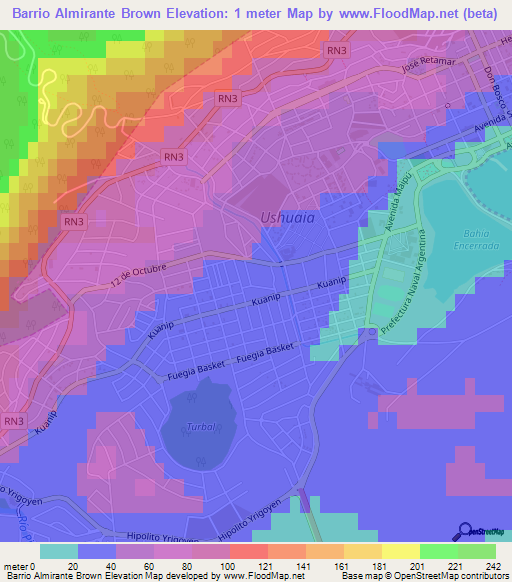 Barrio Almirante Brown,Argentina Elevation Map