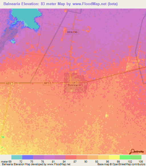 Balnearia,Argentina Elevation Map