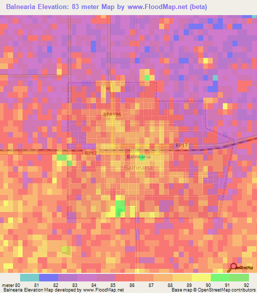 Balnearia,Argentina Elevation Map