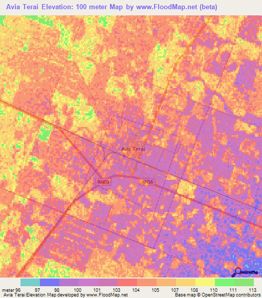 Avia Terai,Argentina Elevation Map