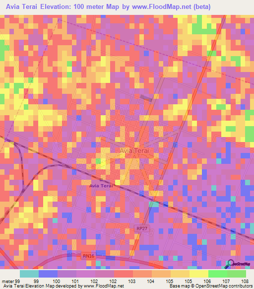 Avia Terai,Argentina Elevation Map
