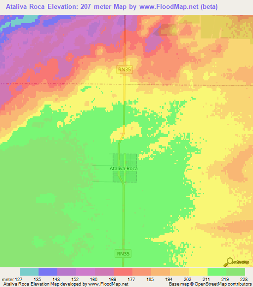 Ataliva Roca,Argentina Elevation Map