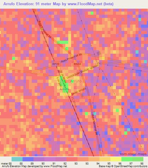 Arrufo,Argentina Elevation Map