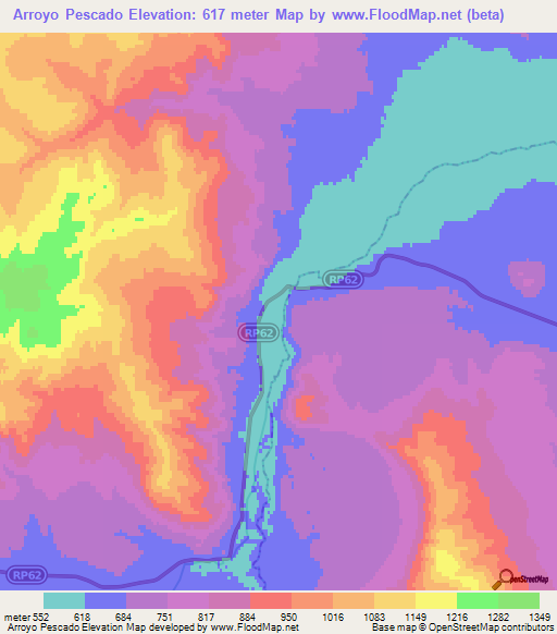Arroyo Pescado,Argentina Elevation Map