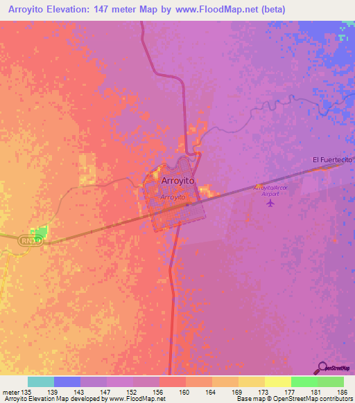 Arroyito,Argentina Elevation Map