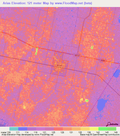 Arias,Argentina Elevation Map