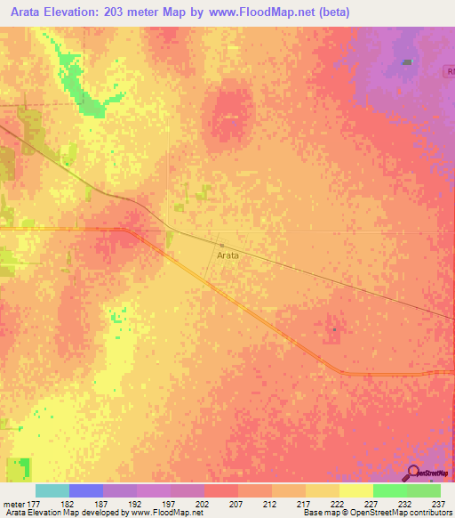 Arata,Argentina Elevation Map