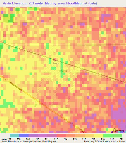 Arata,Argentina Elevation Map