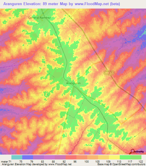 Aranguren,Argentina Elevation Map