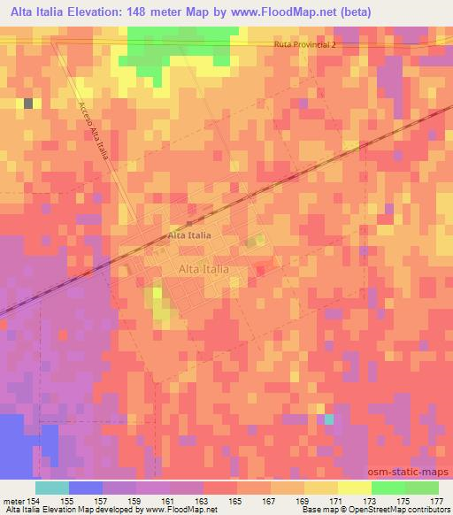 Alta Italia,Argentina Elevation Map