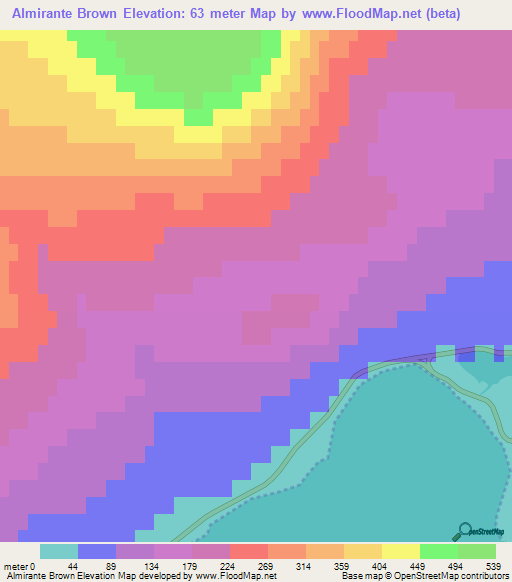 Almirante Brown,Argentina Elevation Map