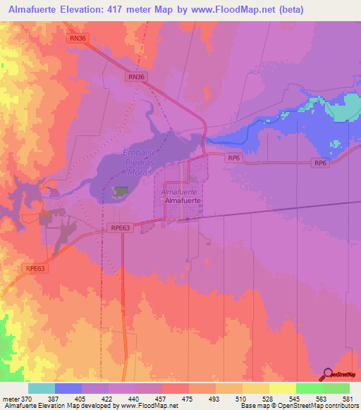 Almafuerte,Argentina Elevation Map