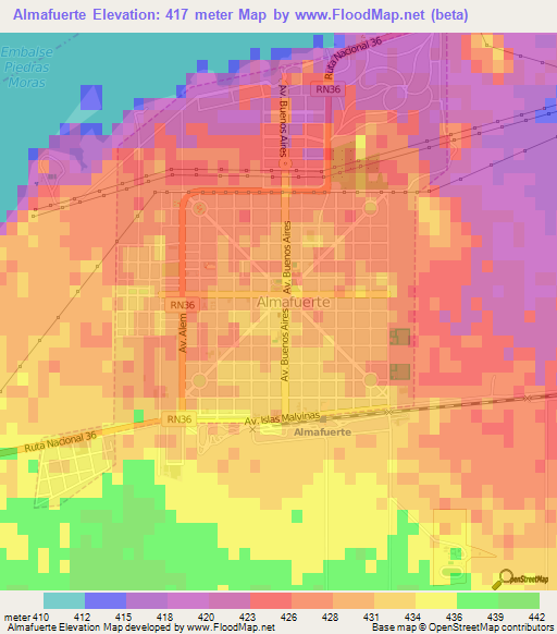 Almafuerte,Argentina Elevation Map