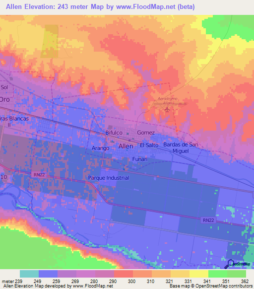 Allen,Argentina Elevation Map
