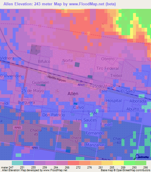 Allen,Argentina Elevation Map