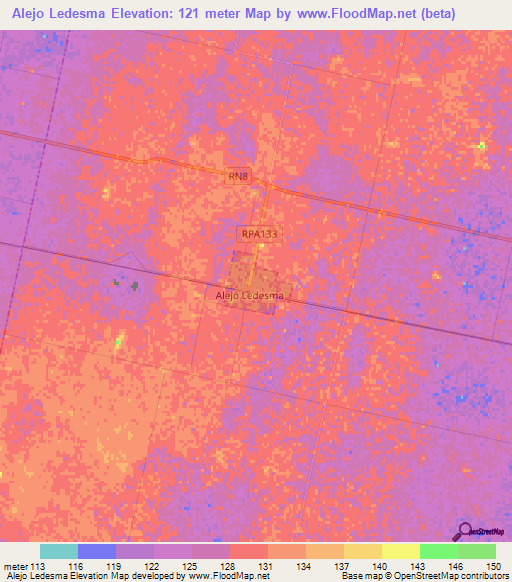 Alejo Ledesma,Argentina Elevation Map