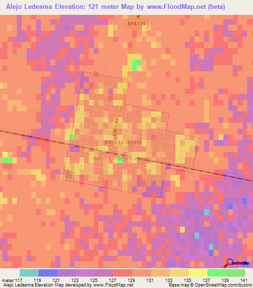 Alejo Ledesma,Argentina Elevation Map