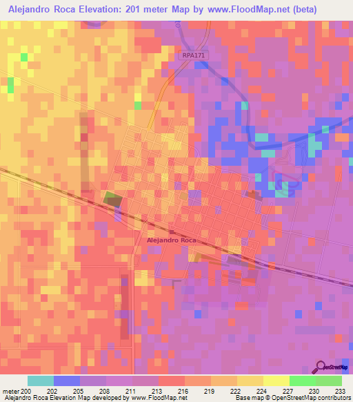 Alejandro Roca,Argentina Elevation Map