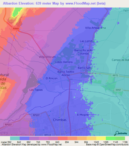 Albardon,Argentina Elevation Map