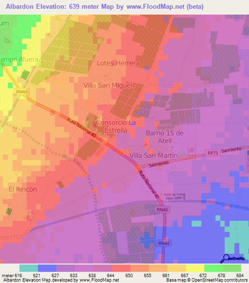 Albardon,Argentina Elevation Map