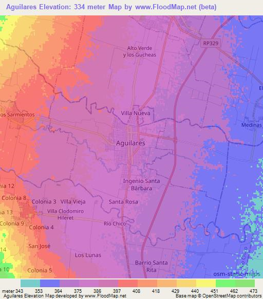 Aguilares,Argentina Elevation Map