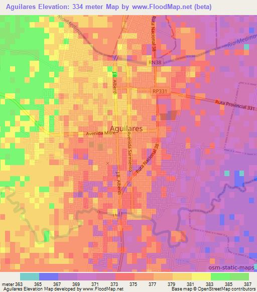 Aguilares,Argentina Elevation Map
