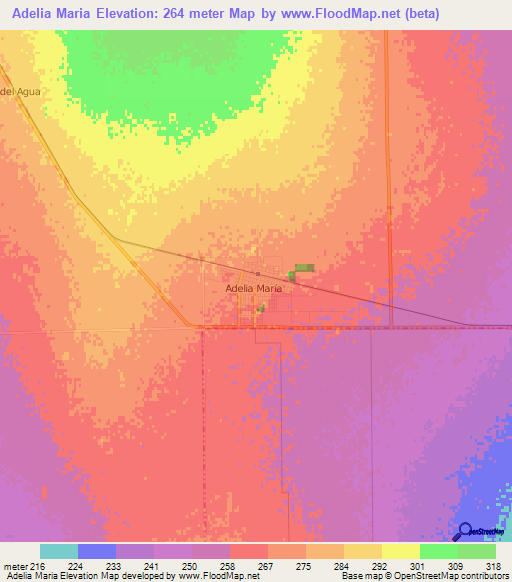 Adelia Maria,Argentina Elevation Map