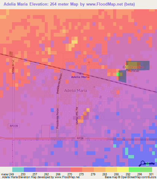 Adelia Maria,Argentina Elevation Map