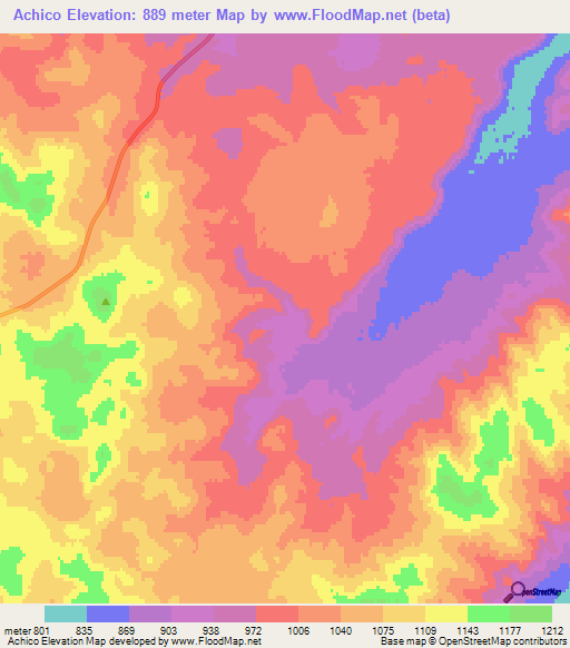 Achico,Argentina Elevation Map