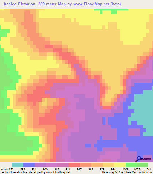 Achico,Argentina Elevation Map