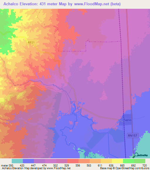 Achalco,Argentina Elevation Map