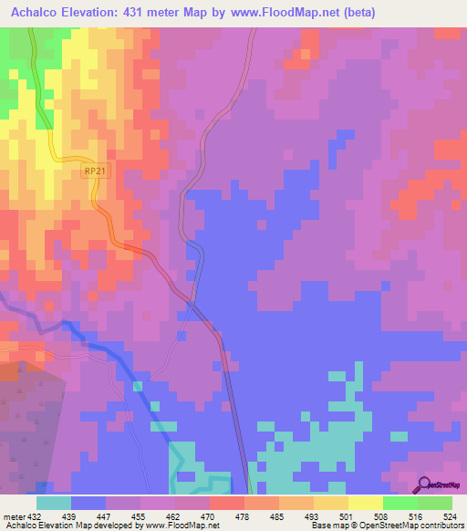 Achalco,Argentina Elevation Map