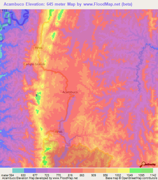 Acambuco,Argentina Elevation Map