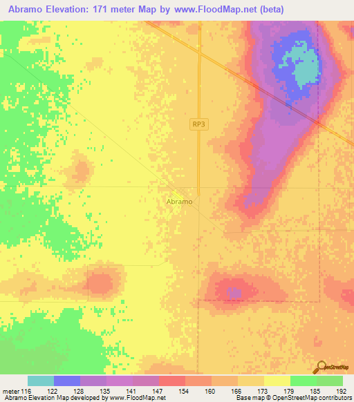 Abramo,Argentina Elevation Map
