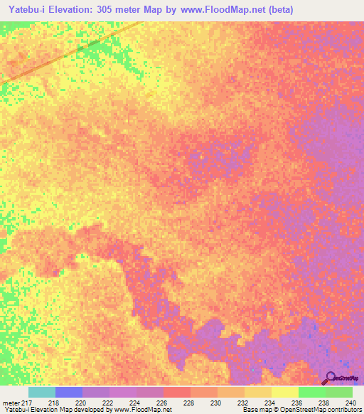 Yatebu-i,Paraguay Elevation Map