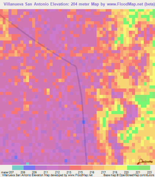 Villanueva San Antonio,Paraguay Elevation Map