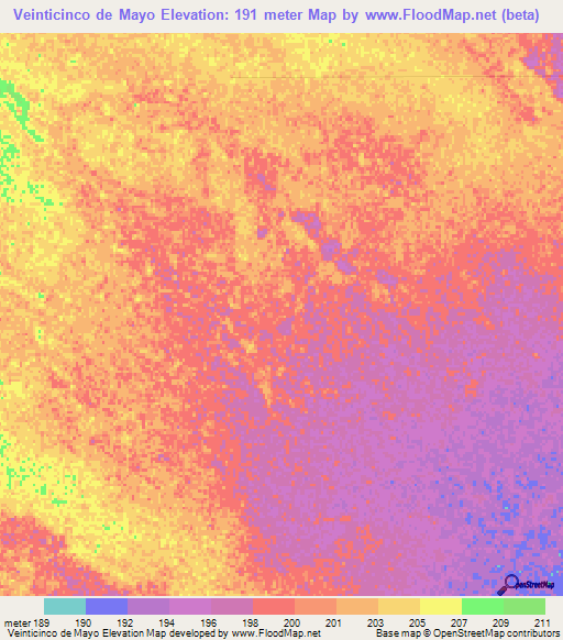 Veinticinco de Mayo,Paraguay Elevation Map