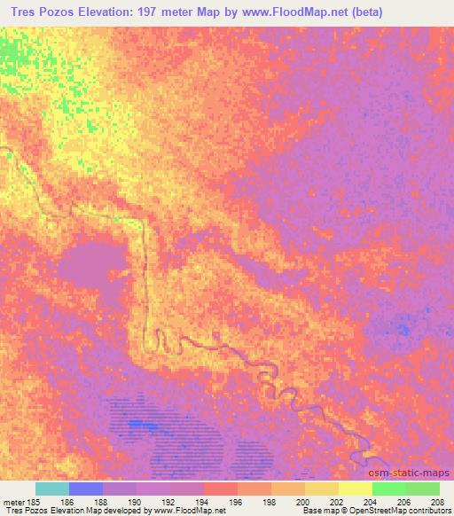 Tres Pozos,Paraguay Elevation Map