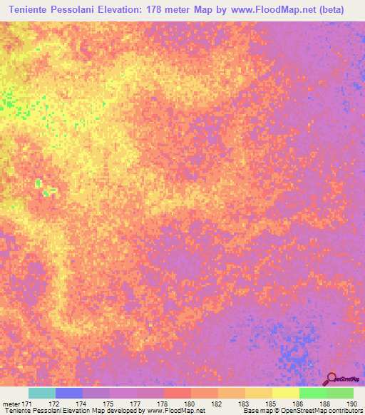 Teniente Pessolani,Paraguay Elevation Map