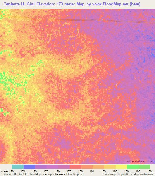 Teniente H. Gini,Paraguay Elevation Map