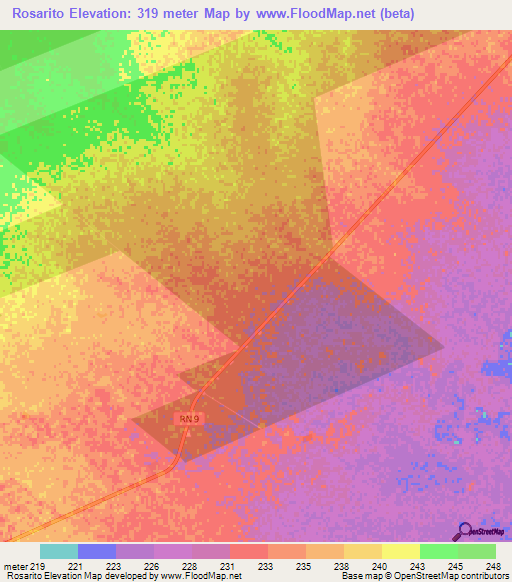 Rosarito,Paraguay Elevation Map