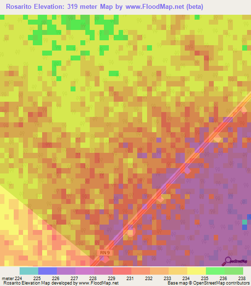 Rosarito,Paraguay Elevation Map