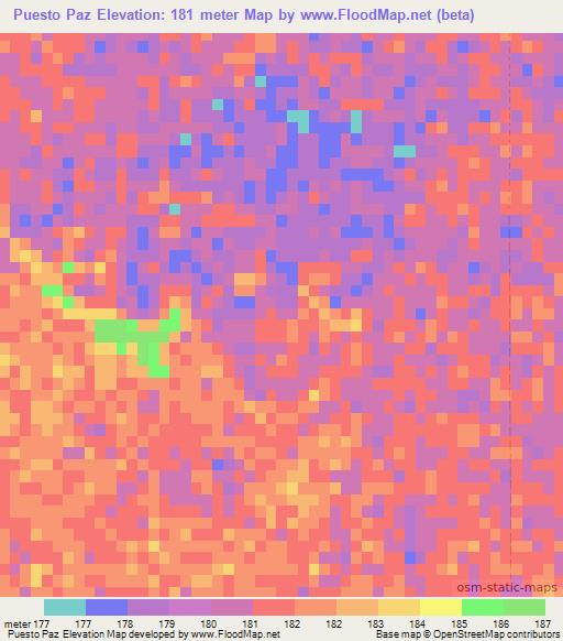 Puesto Paz,Paraguay Elevation Map