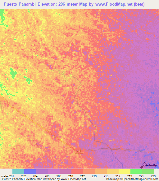 Puesto Panambi,Paraguay Elevation Map