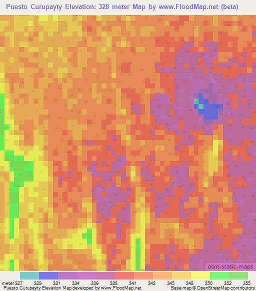 Puesto Curupayty,Paraguay Elevation Map