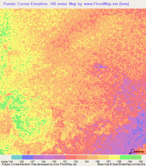 Puesto Correa,Paraguay Elevation Map