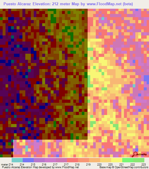 Puesto Alcaraz,Paraguay Elevation Map